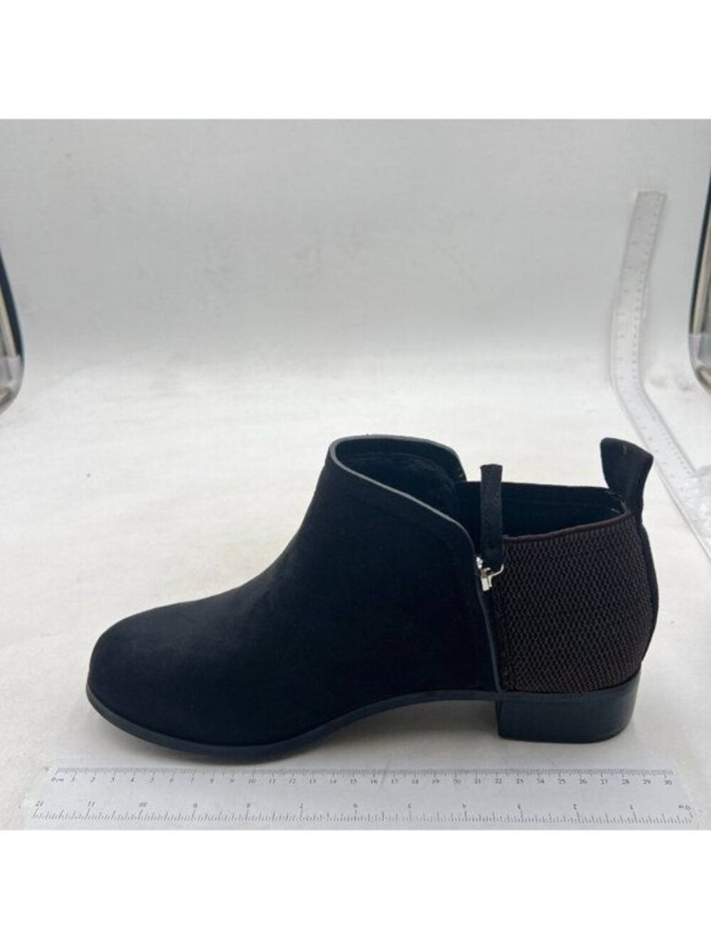 Women Stacked Mid Heels Ankle Bootie Almond Toe Block Low Heel Pumps Black Shoes